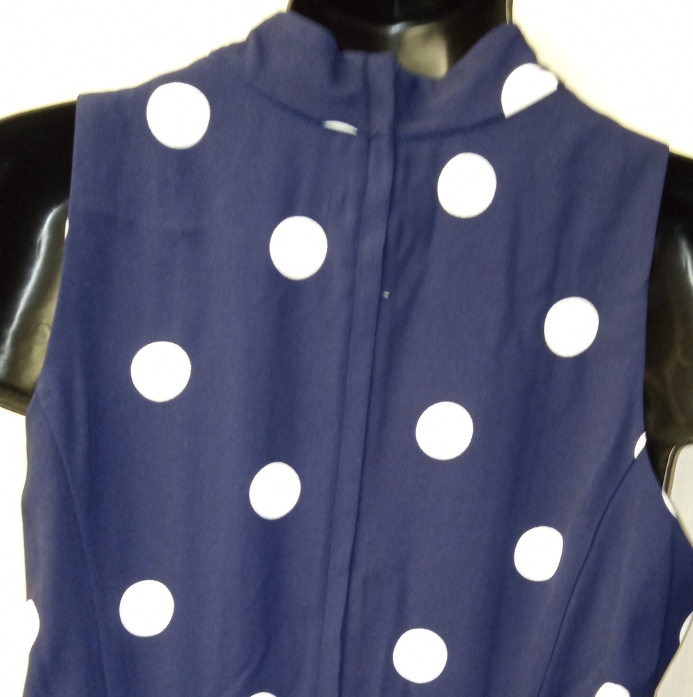 SLYN Navy and White Polka Dot Sleeveles Midi Dress 16P -NWT - Picture 5 of 11
